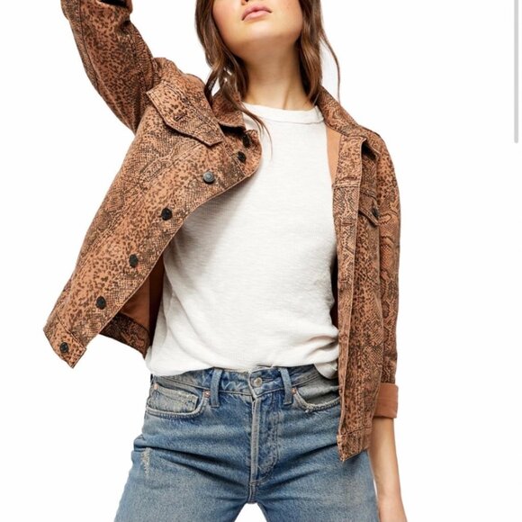 Free People Snake Skin Trucker Jacket Brown XS - Picture 7 of 7